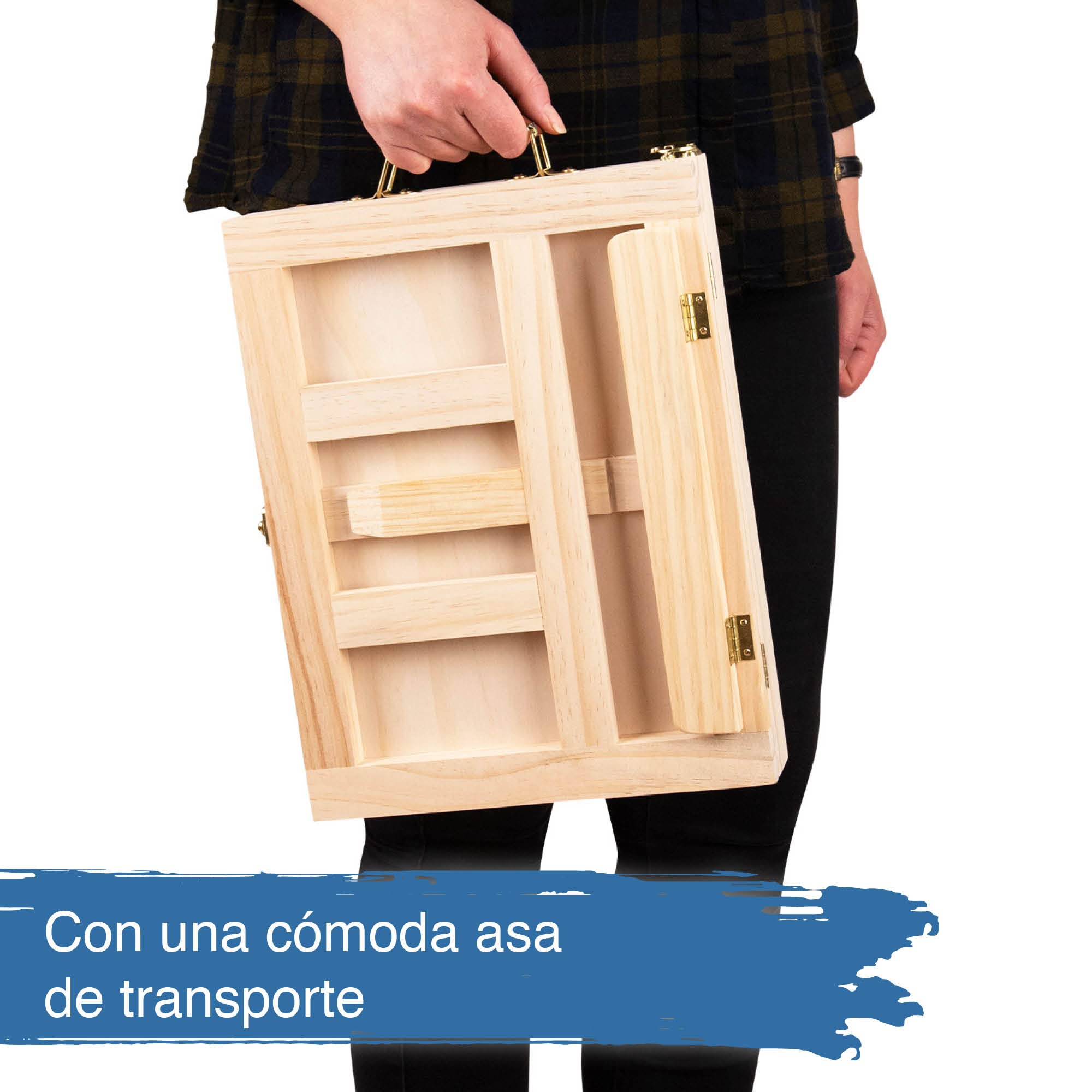 Artina Milano - Kit de pintura - Lote con caja de madera, 19 unidades – Estuche con maletín de caballete, lienzo, 12 x 12 ml, colores acrílicos, pincel