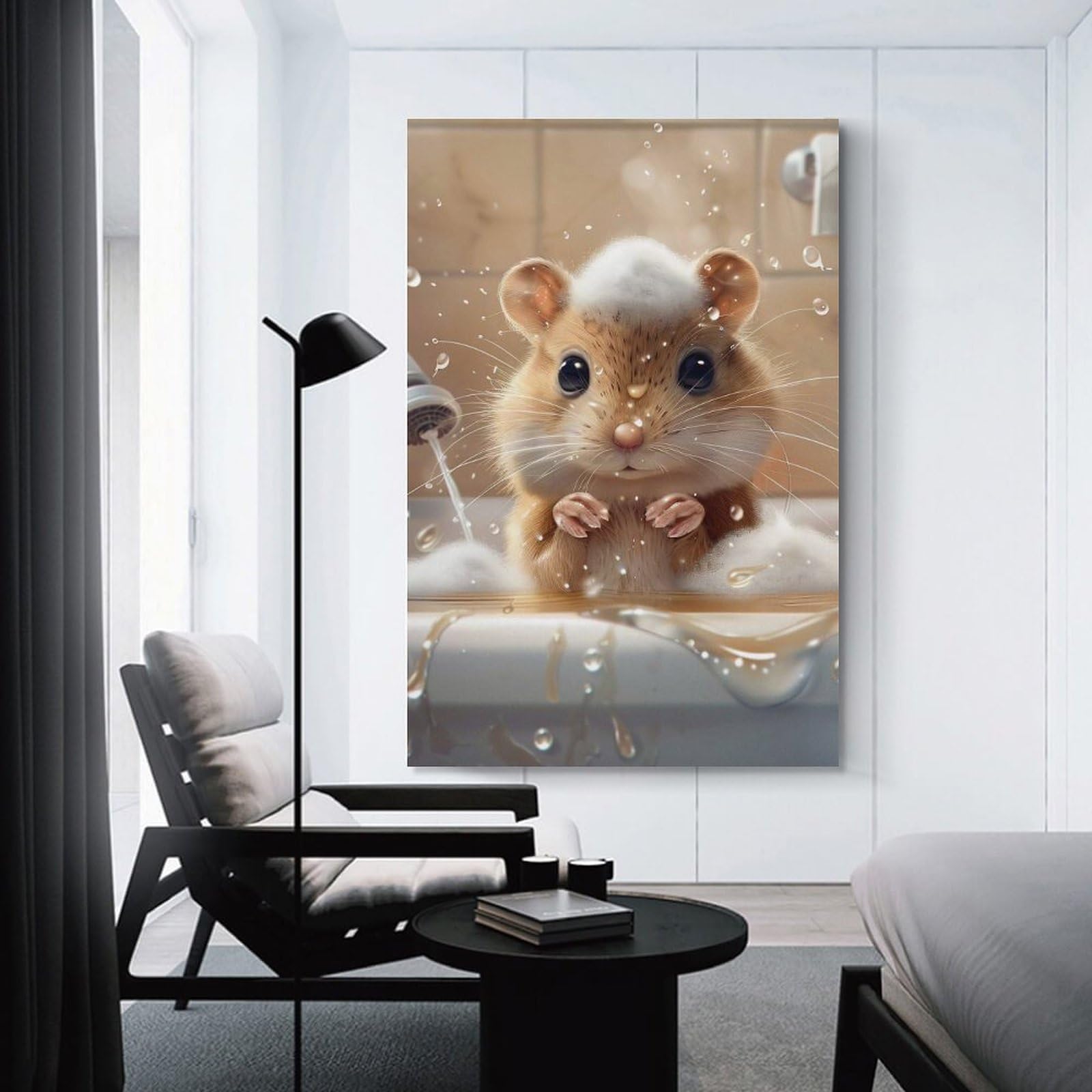Junmoney Cute Hamster Taking A Bath Wall Art Print, 24x36inch(60x90cm), for Entrance Spaces, Stair Walls Or Halls, Home Artwork for First Impressions