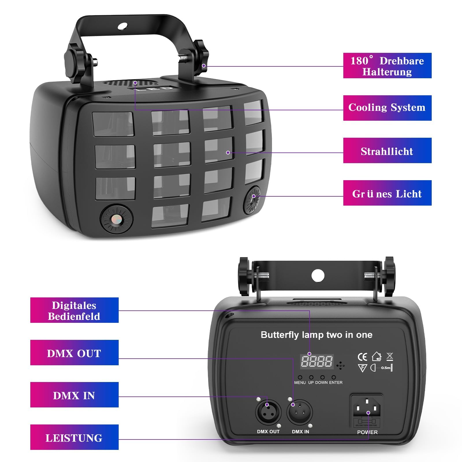 Luce da Discoteca RGBW per Feste e DJ - Attivata dal Suono D-MX512 Con Derby Beam, Strobo e Dinamico di Tendone - Palco Con Remoto Controllo per Club, Bar, Home Party