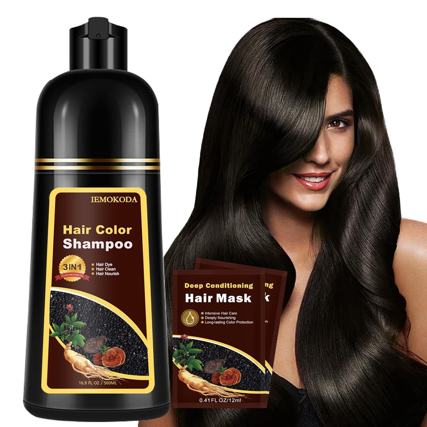 Black Tea Hair Dye, Hair Dye Shampoo 3 in 1 for Men Women, Instant Shampoo Color for Gray Hair Coverage, Root Touch Up Easy To Use Semi -Permanent Hair Dye 16.9 Fl Oz (Black tea)