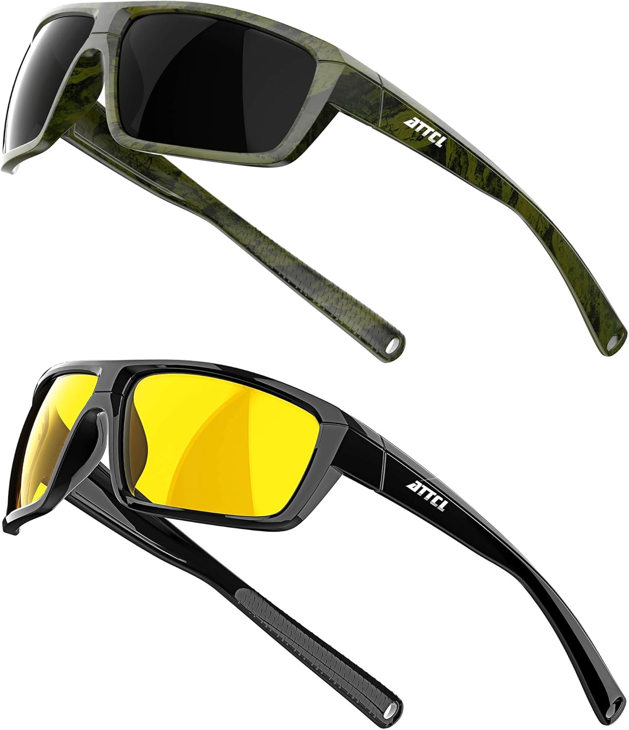 ATTCL Bundle Polarized Wrap Sunglasses For Men+Night Driving Glasses for men:(5001-Camouflage)+(5001-Night Driving Glasses)