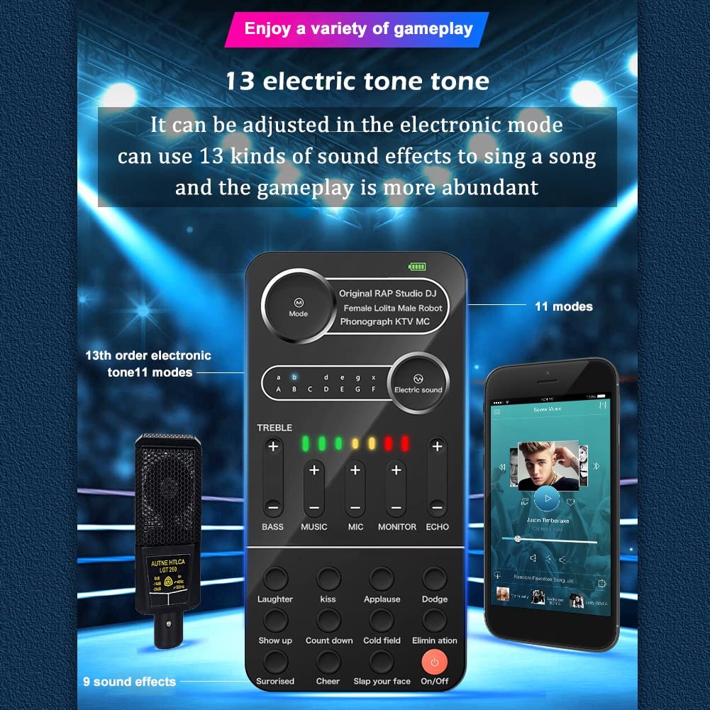 Tragbarer Sprachwechsler mit mehreren Audio-Effekten, kompatibel mit Live-Sound-Wechselkarte, Handy, PC, Tablet, Lautsprecher-Gerät (D 15 x 7,6 x 1,2 cm)