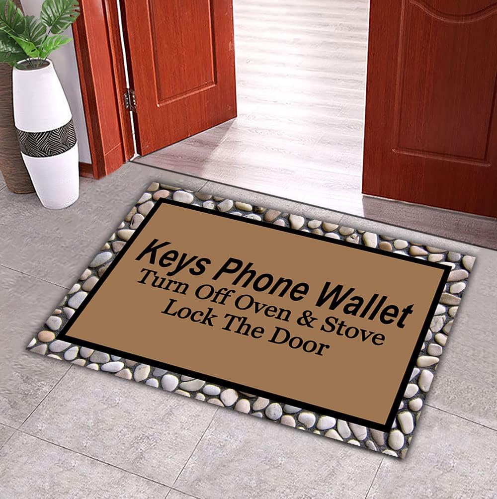 Keys Phone Wallet Turn Off Oven and Stove Lock The Door Entrance Floor Mat Funny Doormat Door Mat Decorative Indoor 23.6" x 15.7"
