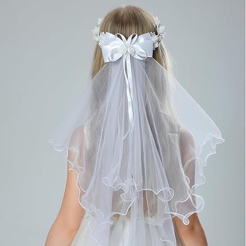 Miniatura 3 de Velo de la primera comunión blanco con lazo, para niñas