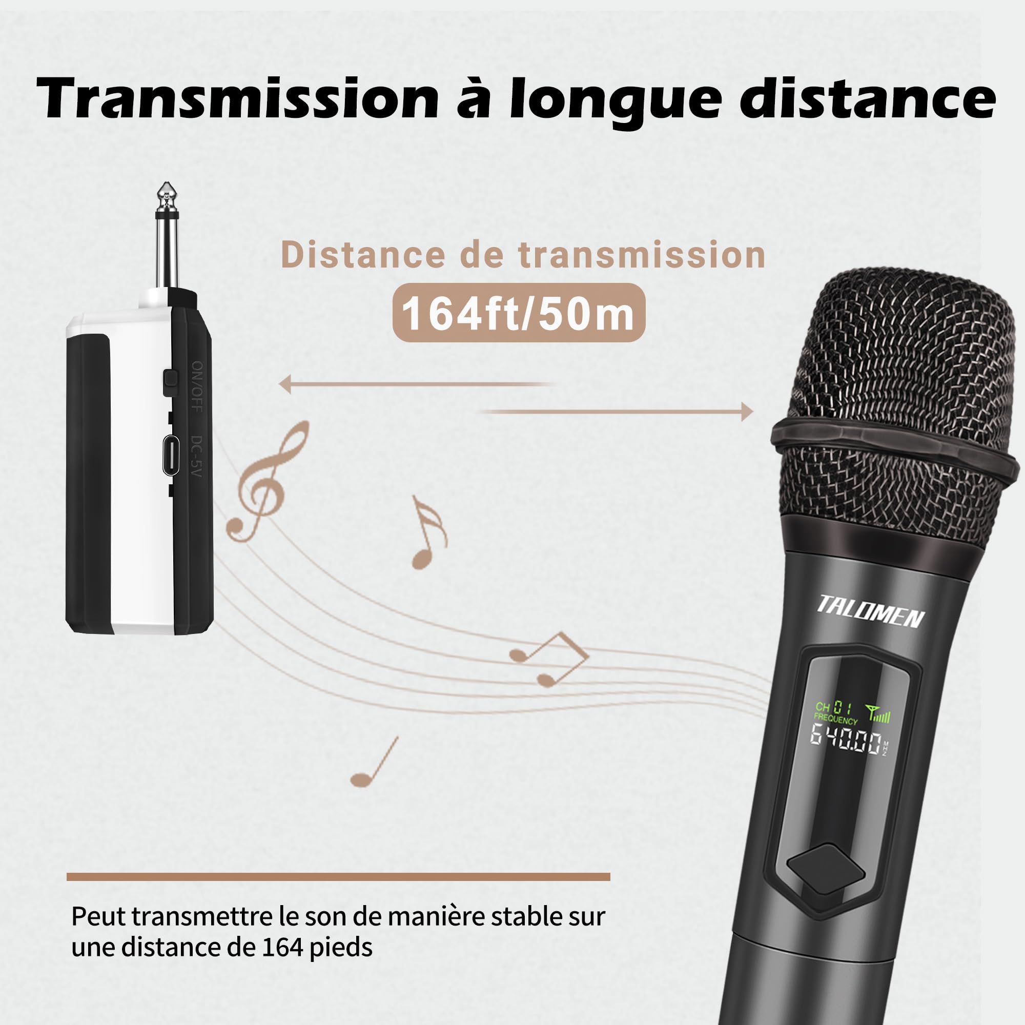 Talomen Microphone sans fil professionnel,système de dual microphone à 2.4 GHz Karaoké Dynamique Rechargeable avec Récepteur,160ft Ext,Idéal pour Karaoké,Chants,Fêtes,Soirées,DJ,Églises,Mariages,K60-2