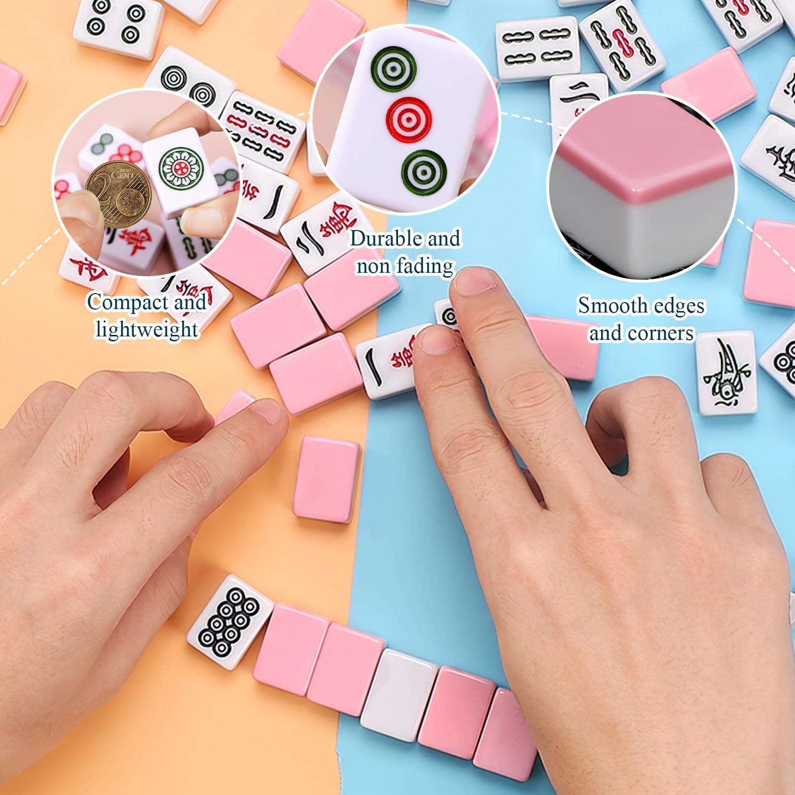dellyy Mini zestaw Mahjong, 144 szt., chiński mini mahjong, zestaw mahjong, gra w dwa, z matą stołową i torbą do przechowywania, do podróży, na kemping
