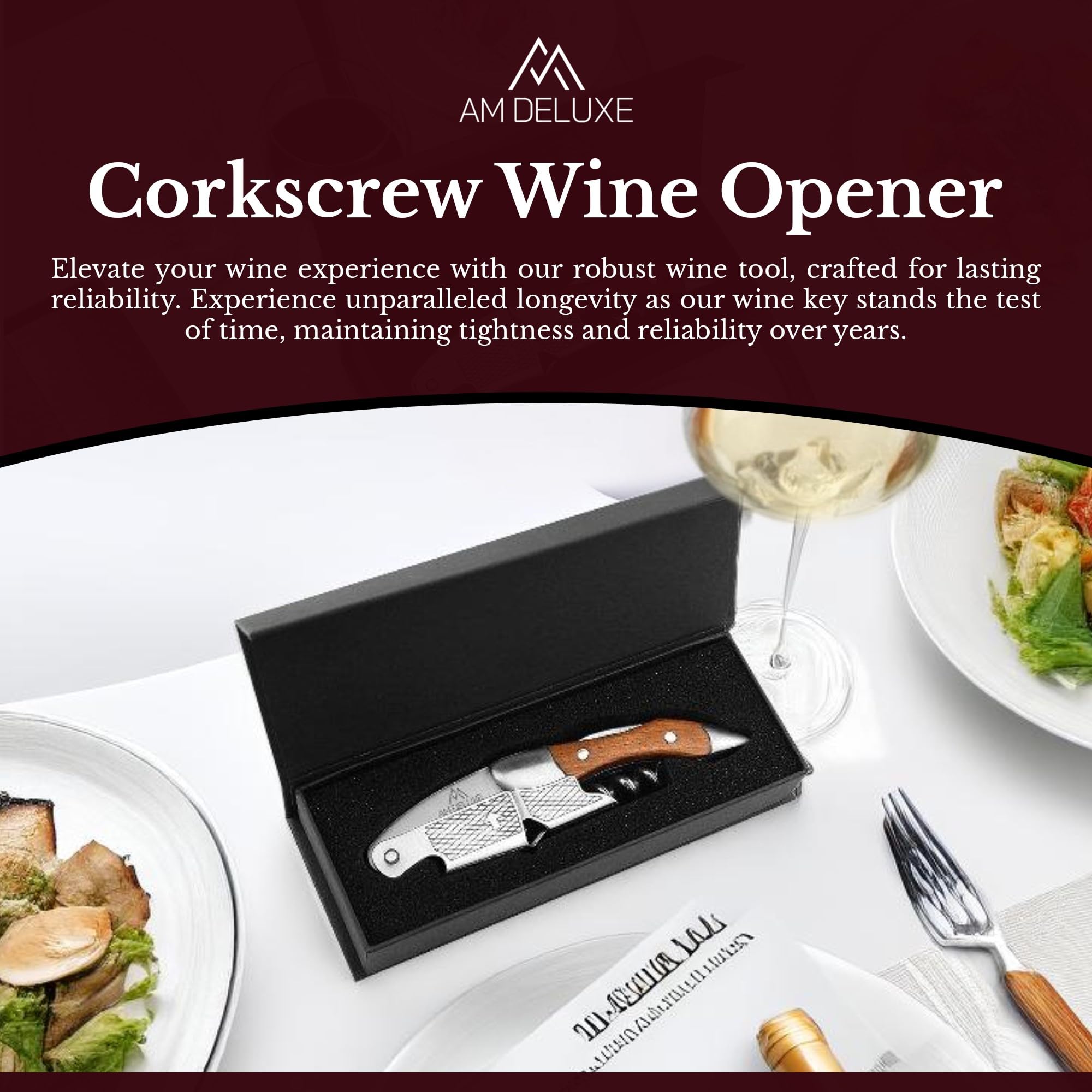 Sacacorchos para camareros, llave de vino para servidores bartenders sommeliers. Abrebotellas de vino con tornillo de corcho. Acero inoxidable e incrustaciones de palisandro clásico 2