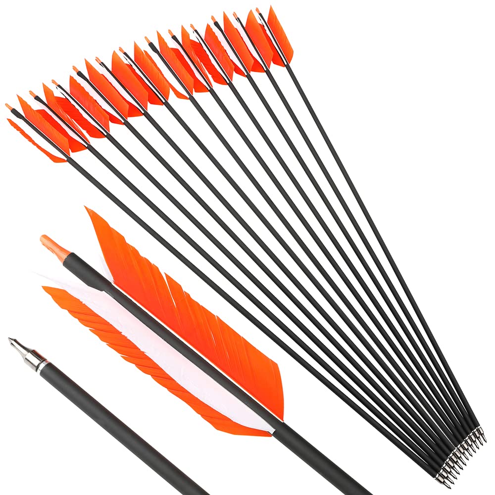 wolfman 12 Stück 30 Zoll Carbonpfeil 500 Spine mit 4 Zoll Truthahnfedern,Flu-Flu Jagdpfeile für Recurvebogen Compoundbogen Jagd & Training