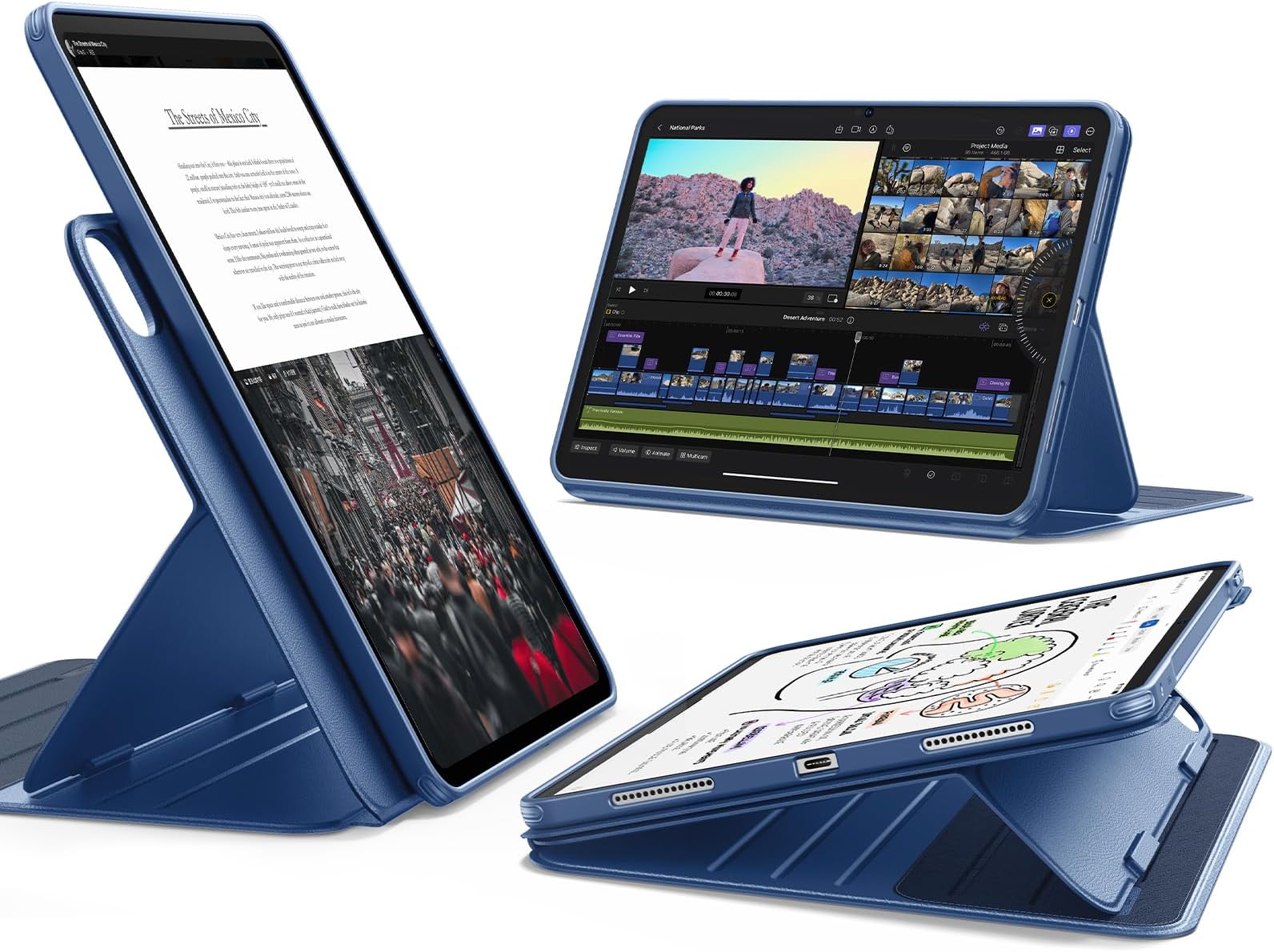 ESR for iPad Pro 11 Case (M5/M4) 2025/2024, Rotating Case with Removable Magnetic Cover, Adjustable Portrait/Landscape Stand with Raised Screen View, 9 Standing Angles, Shift Series, Blue