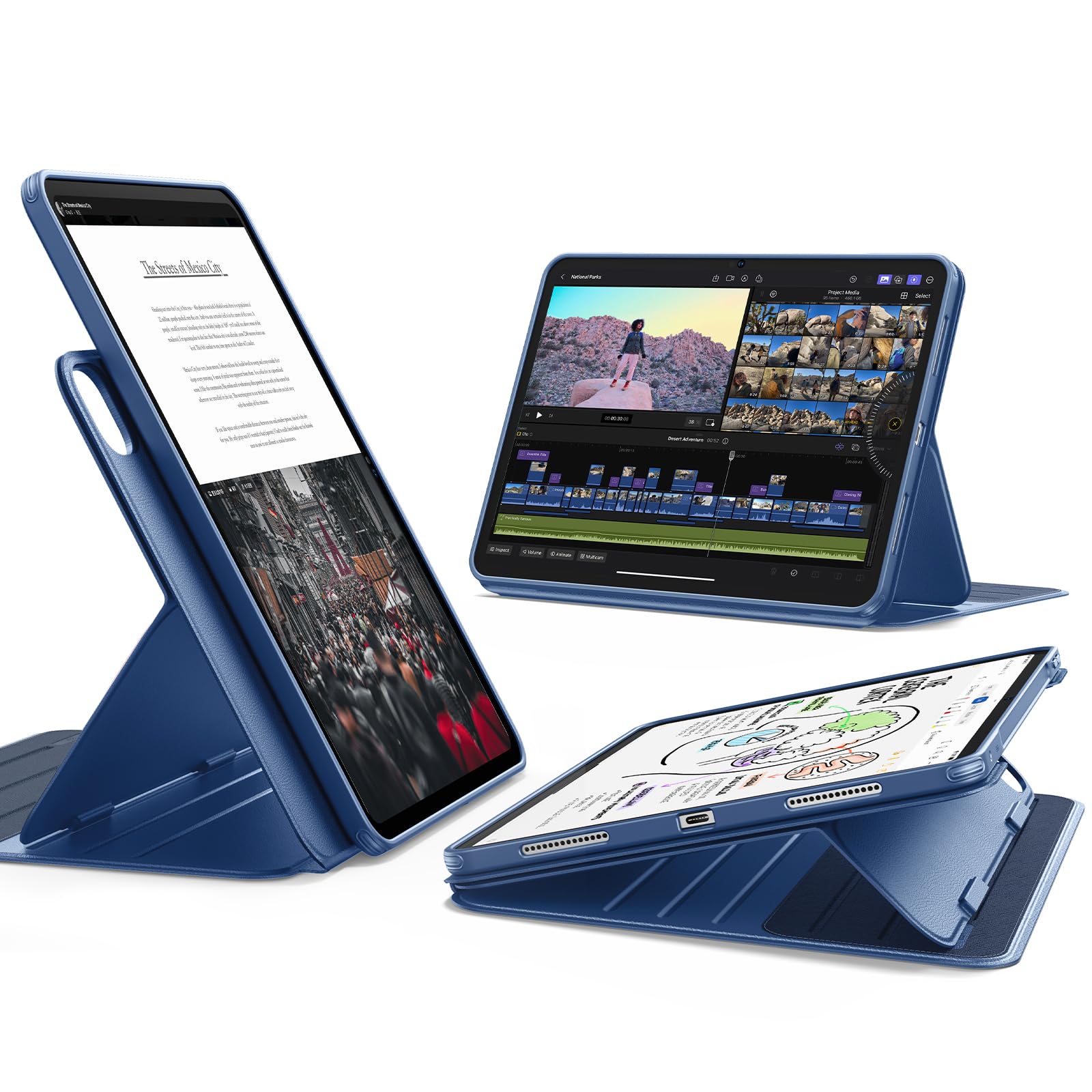 ESR for iPad Pro 11 Inch Case (M5/M4) 2025/2024, Rotating Case with Removable Magnetic Cover, Adjustable Portrait/Landscape Stand, 9 Standing Angles, Shift Series, Blue