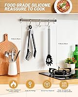 Vista 2 de Cuchara de espagueti y pinza para pasta con dientes de agarre y orificios de drenaje, cabezal de silicona antiadherente de 2 piezas con mango