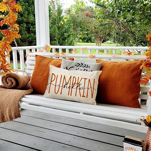 Miniatura 6 de RABUSOFA Fall Hello Pumpkin - Funda de almohada para exteriores, 12 x 20 pulgadas, decoración para el hogar, sofá y sofá (crema)