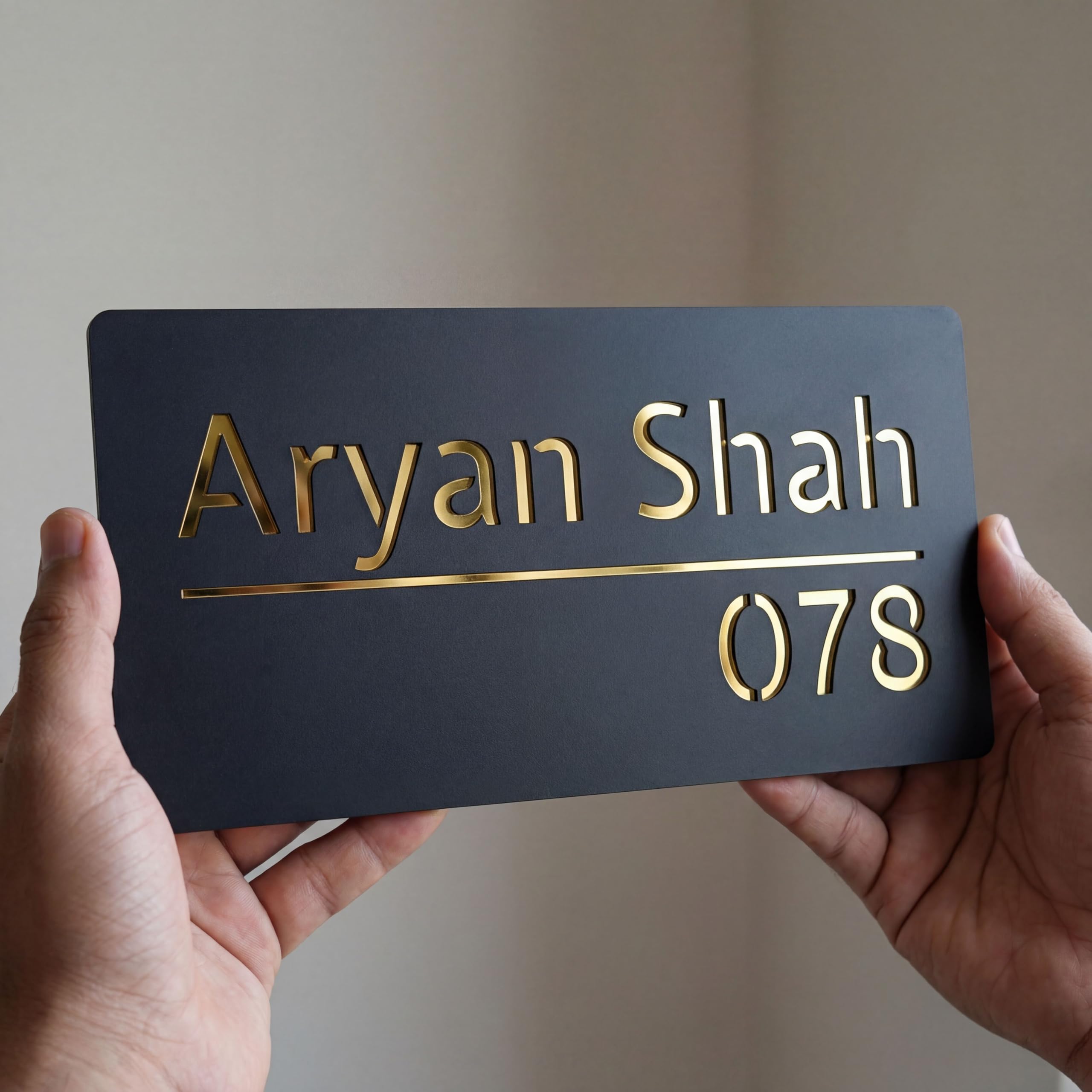 Name Plate Home Entrance Outdoor – Customised Acrylic House Name Plate | Personalized Door Name Plate with Gold Mirror Letters | Modern Name Board for Home, Flat, Apartment & Office (Gold, 25x10 cm)-image-42