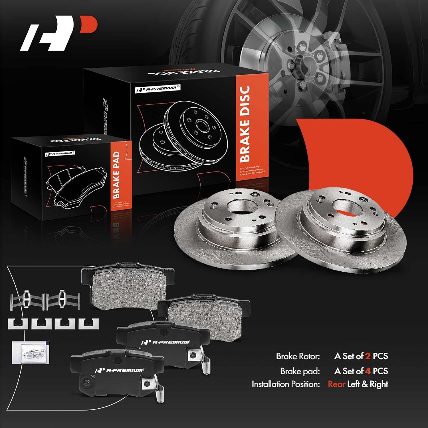 A-Premium 11.09 inch (281.7mm) Rear Solid Disc Brake Rotors + Ceramic Pads Kit Compatible with Select Acura Models - RL 2002 2003 2004, 6-PC Set