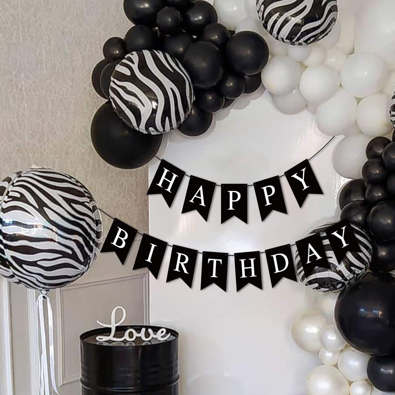Hooqict Black Happy Birthday Banner Sign for Backdrop Black Birthday Decorations for Men Women Party Supplies Wall Door Banner Garland Bunting Flag
