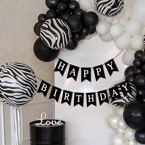 Miniatura 6 de Hooqict Cartel de feliz cumpleaños negro para telón de fondo, decoraciones de cumpleaños negras para hombres y mujeres, suministros de fiesta