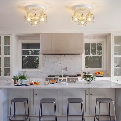 Miniatura 9 de Lámpara de techo semiempotrada, 3 luces ajustables para cocina, montaje en techo, luces de techo multidireccionales para cocina, granja, pasillo,