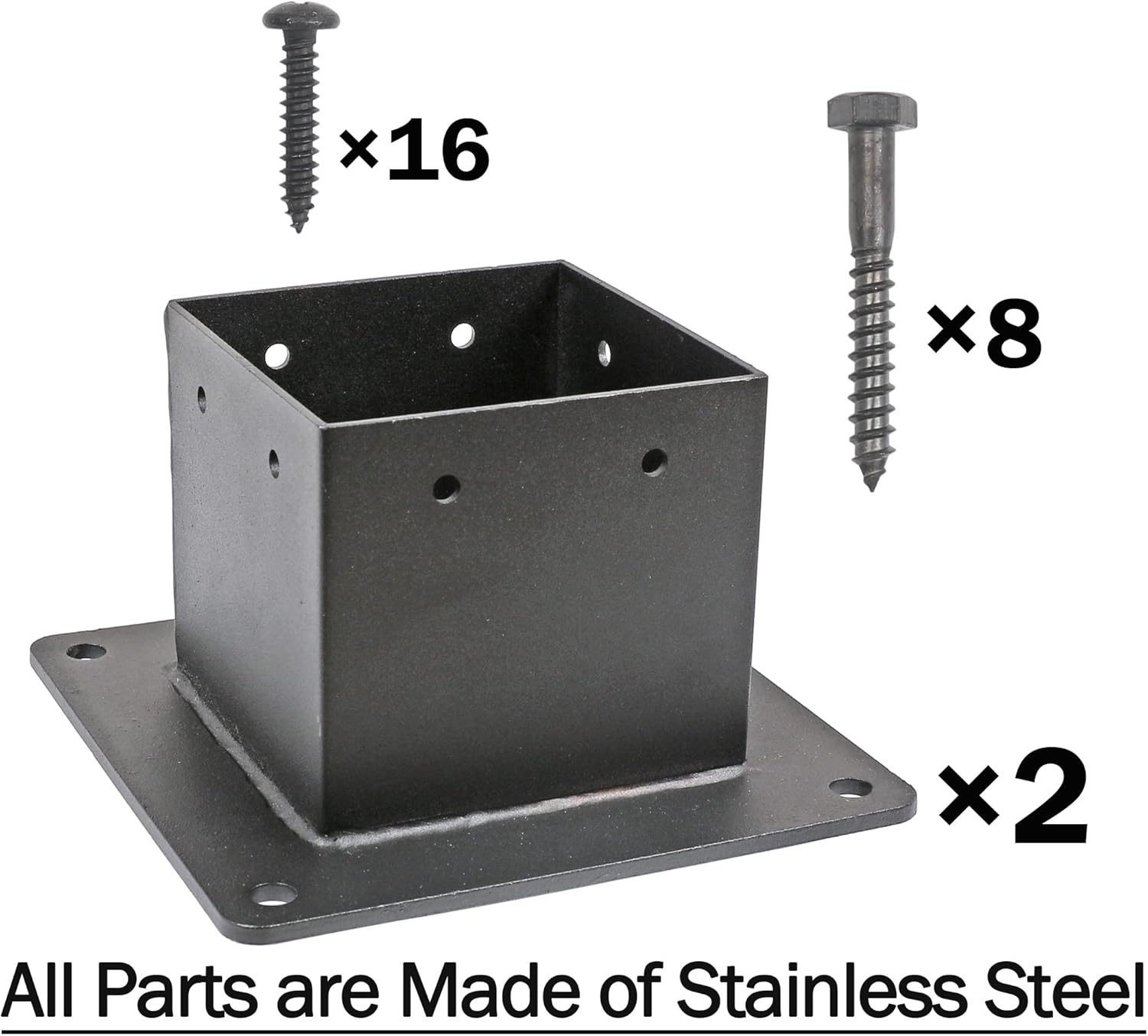 4×4"(Actual: 3.5×3.5inch) Post Stainless Steel Flange Anchor Base with Screws for Deck Railing, Black Finish (2 Pack)