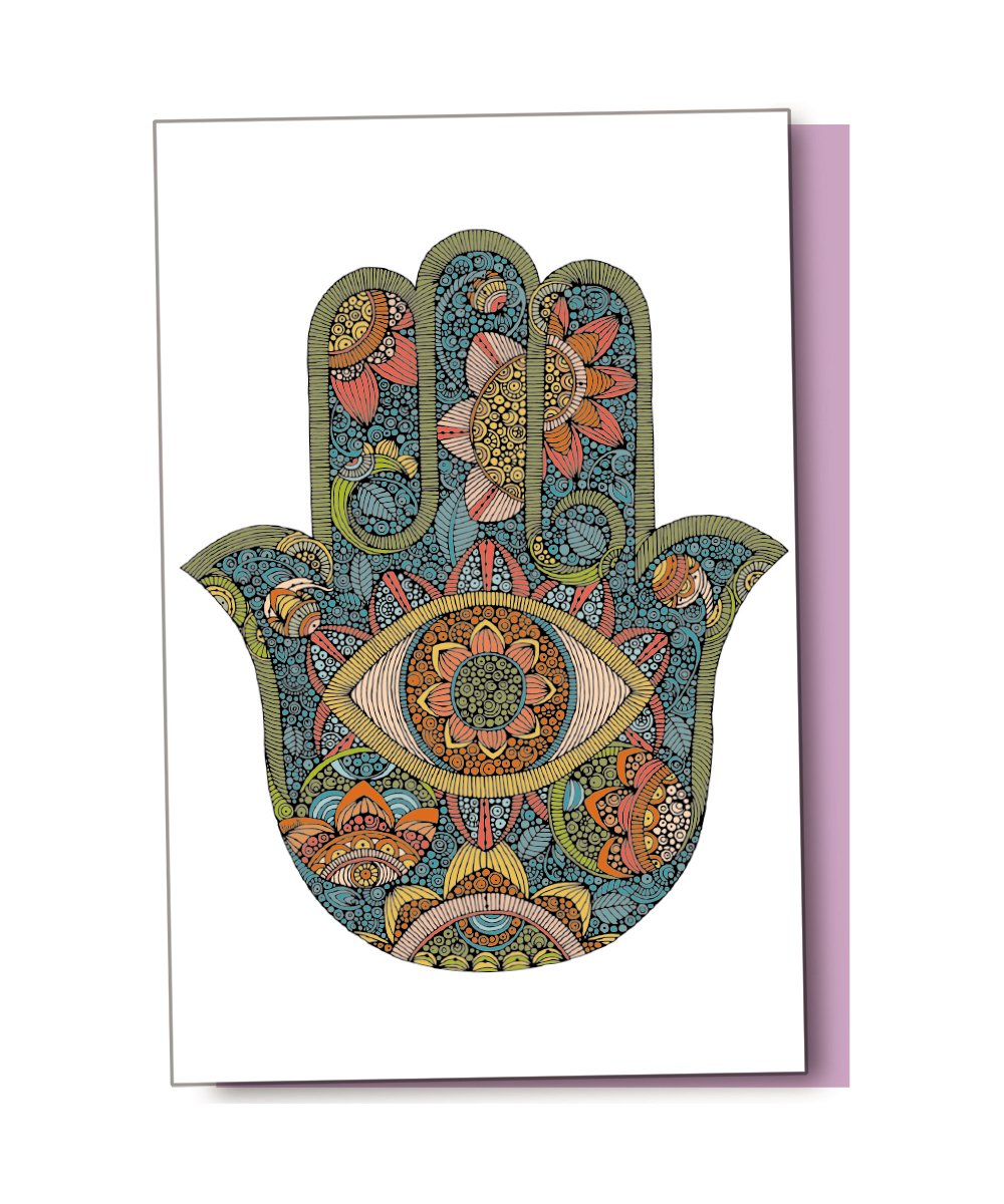 Tree-Free Greetings Eco-Friendly Buddha-Themed Notecard Set with Envelopes, Made in the USA with 100% Recycled Paper in a Solar Powered Facility, Vibrant Hamsa, Pack of 12 (FS56955)
