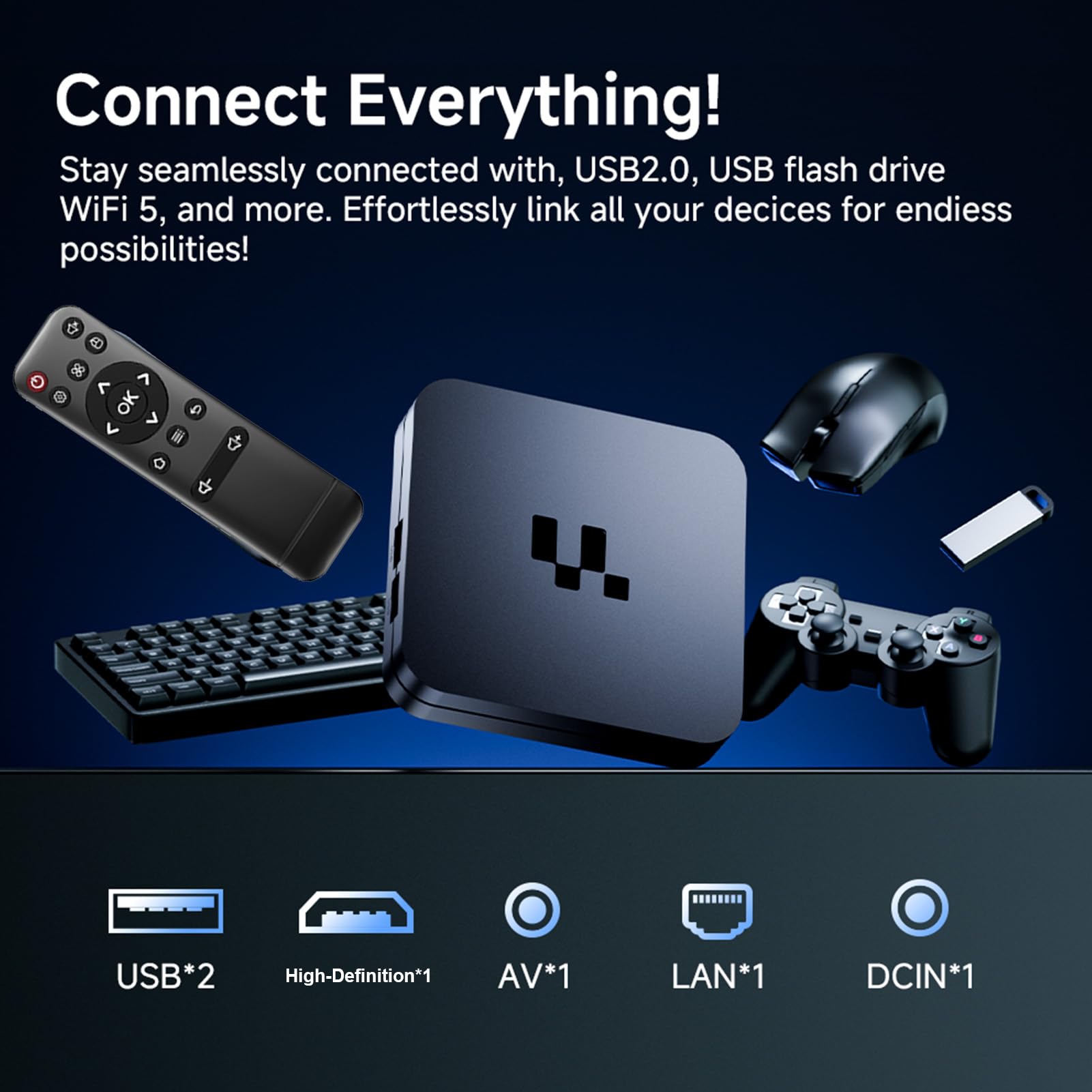Vikye TV Box z Systemem Android 16.0, Urządzenie do Transmisji Strumieniowej 4K Ultra HD do Telewizora, 2 GB RAM i 16 GB ROM, Smart TV Box z Pilotem, USB 2.0 i Dwuzakresowe Wi-Fi (wtyczka UE)