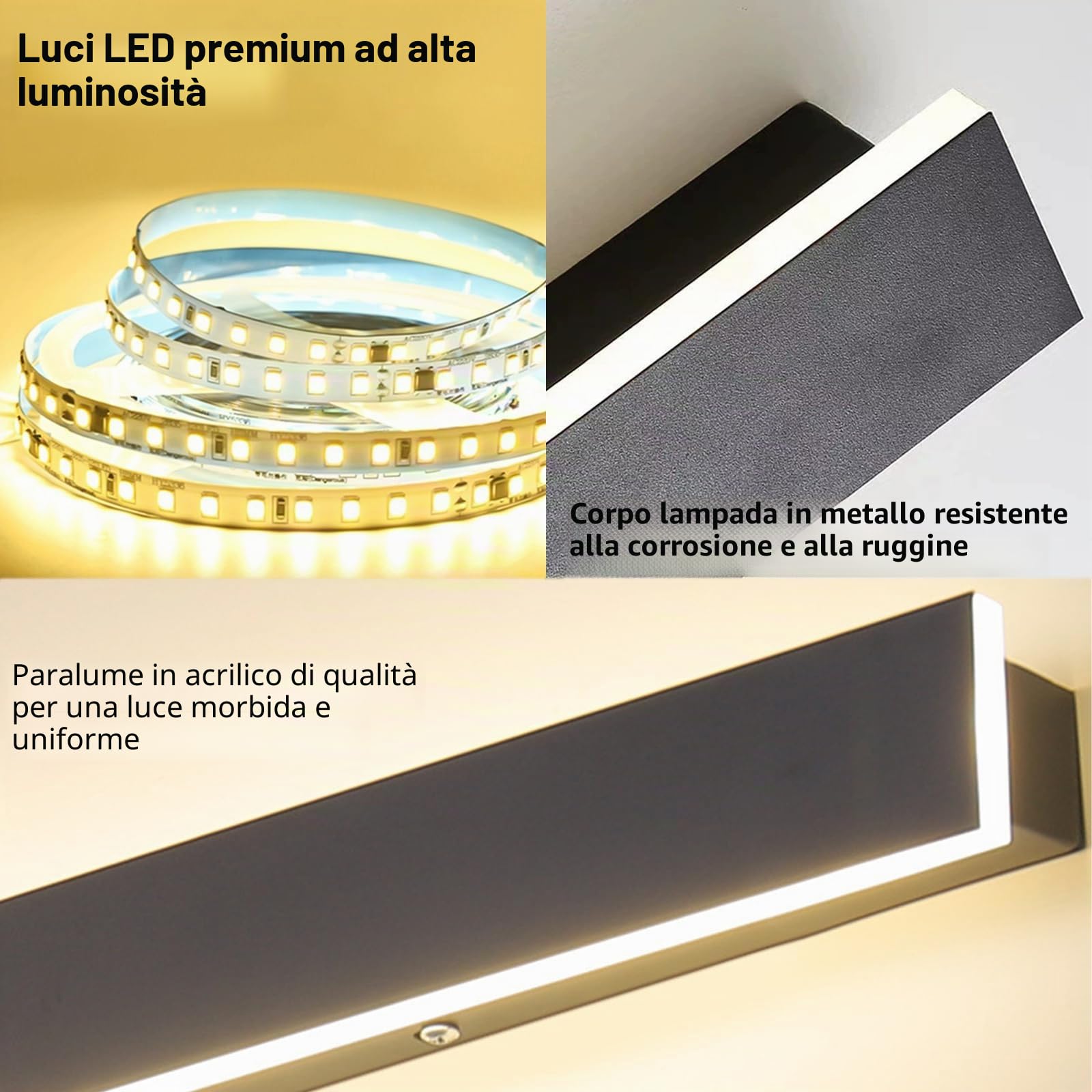 Applique da Esterno Lunga, 150CM 45W LED Lampada da Esterno Parete, 3000K Bianco Caldo, IP65 Impermeabile Applique da Parete per Villa Terrazzo Ingressi, Illuminazione Giardino, Nero