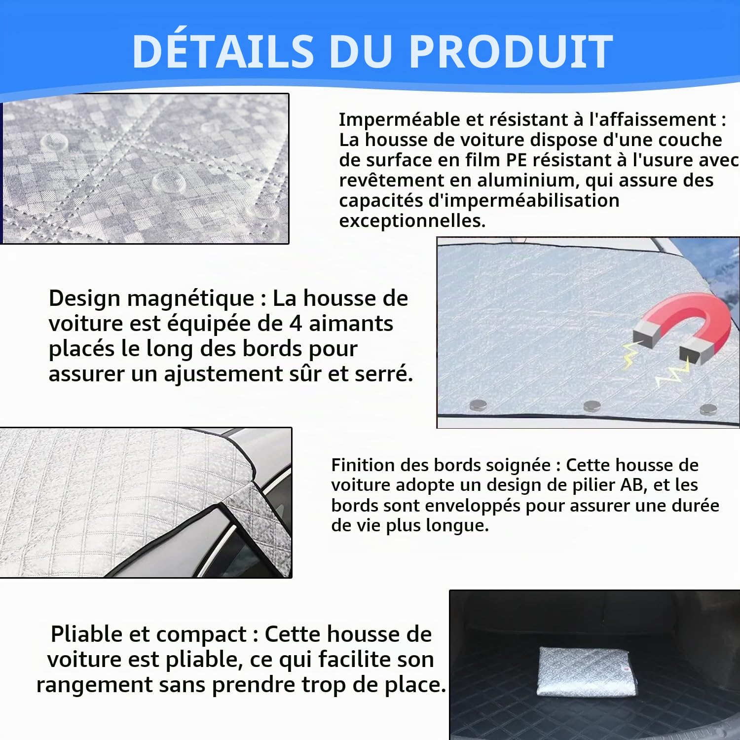 Couverture Pare-Brise Voiture Magnétique Repliable - Protection Hiver Anti-Givre et Pluie - Bâche Arrière 140x80cm