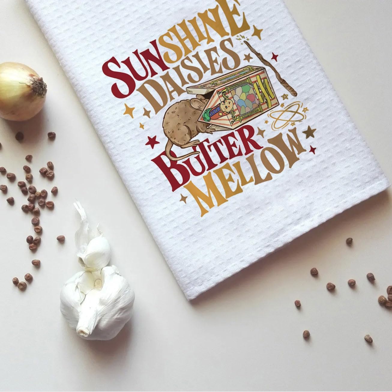 TSOTMO Funny Wizard Gift Wizard Witches Gift Sunshine Daisies Butter Mellow Dear Kitchen Towel Magic Candy Bean Dish Towel (Daisies Butter Towel)