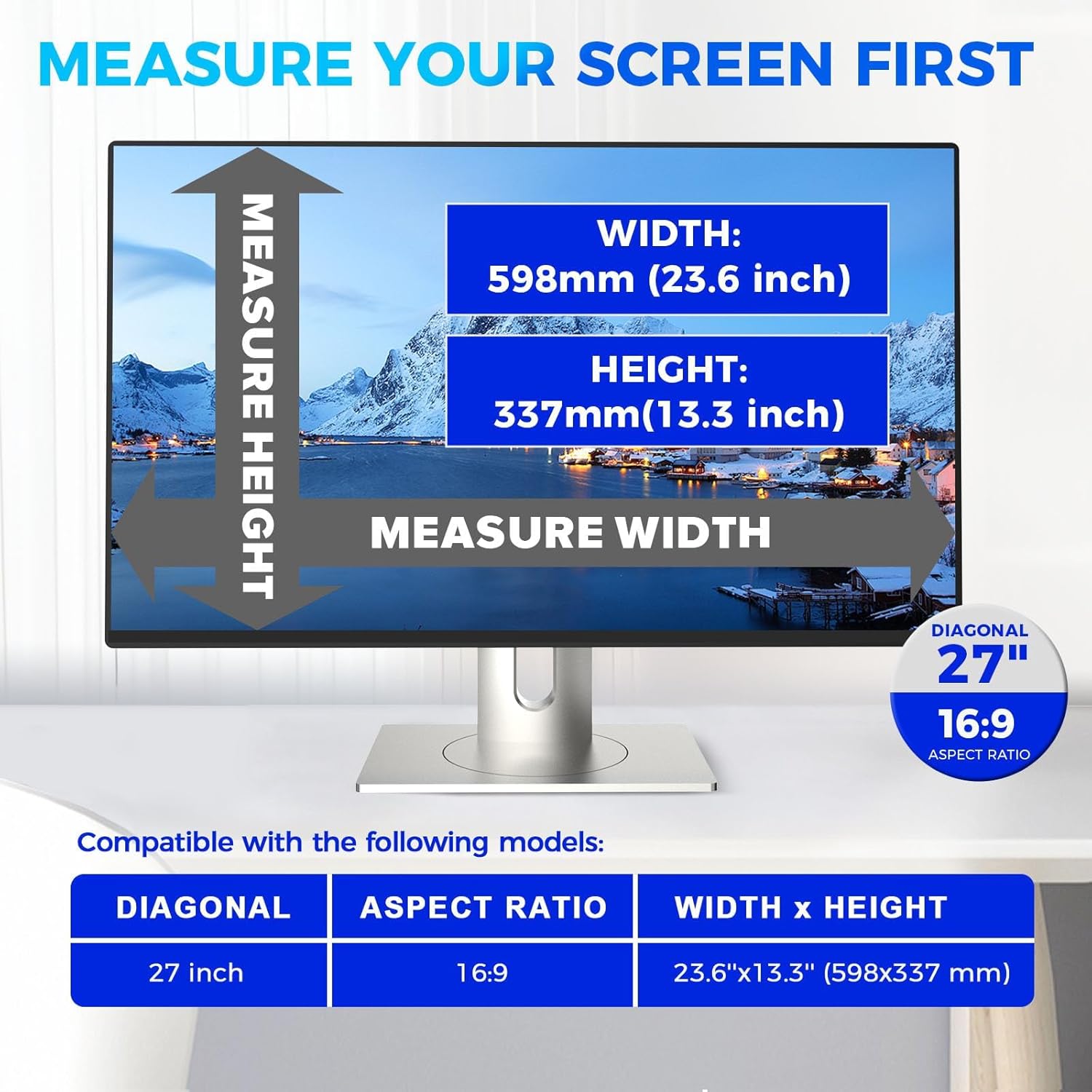 Magnetic 27 Inch Computer Privacy Screen Filter for 16:9 Aspect Ratio Widescreen Monitor, Eye Protection Anti Glare Blue Light Computer Privacy Shield Panel, Removable Anti-Scratch Protector