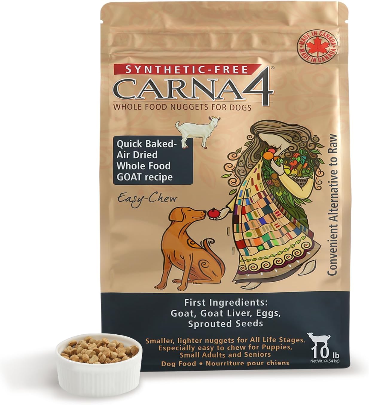 CARNA4 Gentle Quick-Baked Air-Dried Dog Food, Goat Recipe, Easy-Chew, 10lb