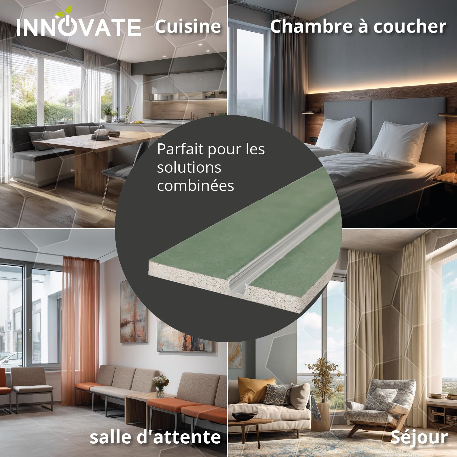 INNOVATE Rail de rideau pour plafond Placo LED Profilé aluminium