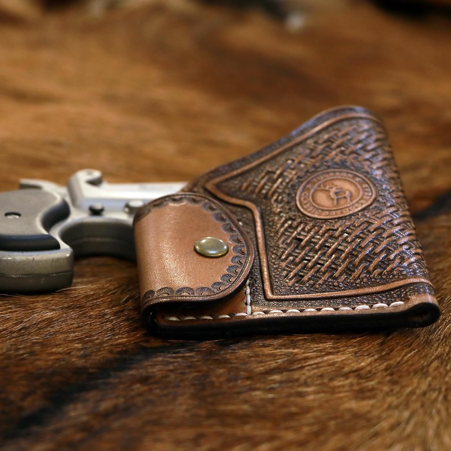 TOURBON Leather Pocket Gun Holster for Concealed Carry, Men Women Pistol Belt Holder with Small Ammo Pouch (Vintage Brown)
