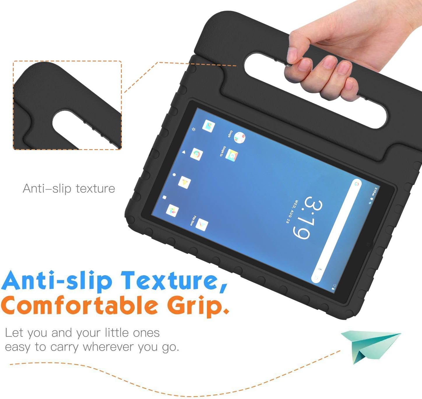 BMOUO Kids Case for Onn 7 inch Tablet, Onn 7 inch Tablet Case, Shock Proof Light Weight Protective Handle Stand Onn 7 inch Tablet Case for Kids Model 100005206 - Black