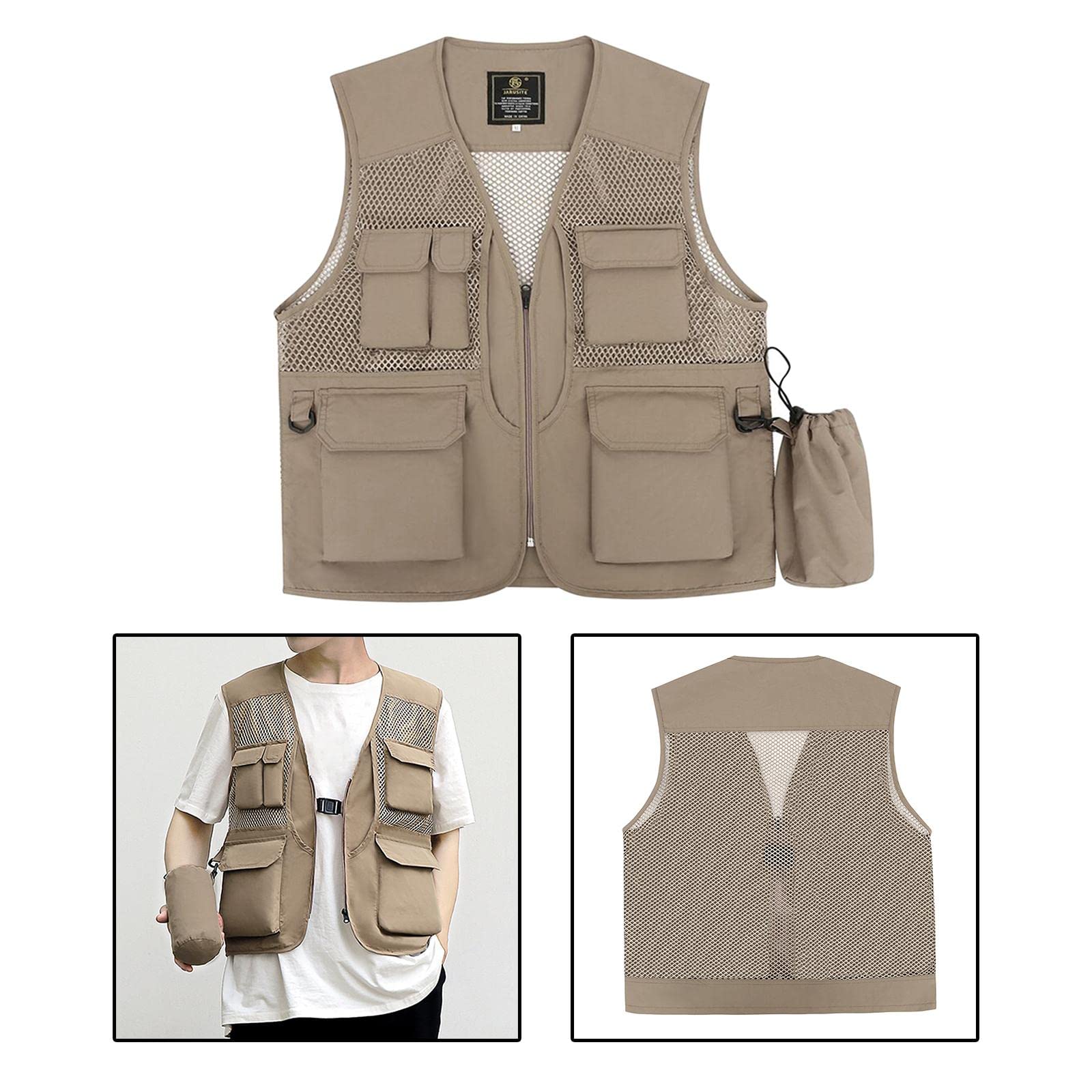 Gilet da Pesca da Uomo Morbido con Portaborraccia, Senza Maniche, Traspirante, Ideale per La Fotografia, Le attività All'aperto E Il Tempo Libero.
