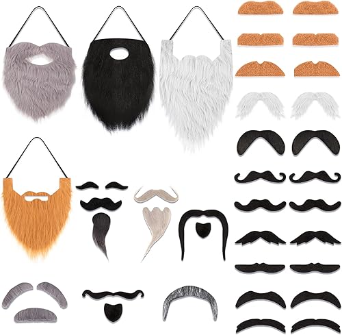 Syhood 32 piezas de bigotes falsos para Halloween, autoadhesivas, bigote de barba, accesorios de mascarada de Navidad