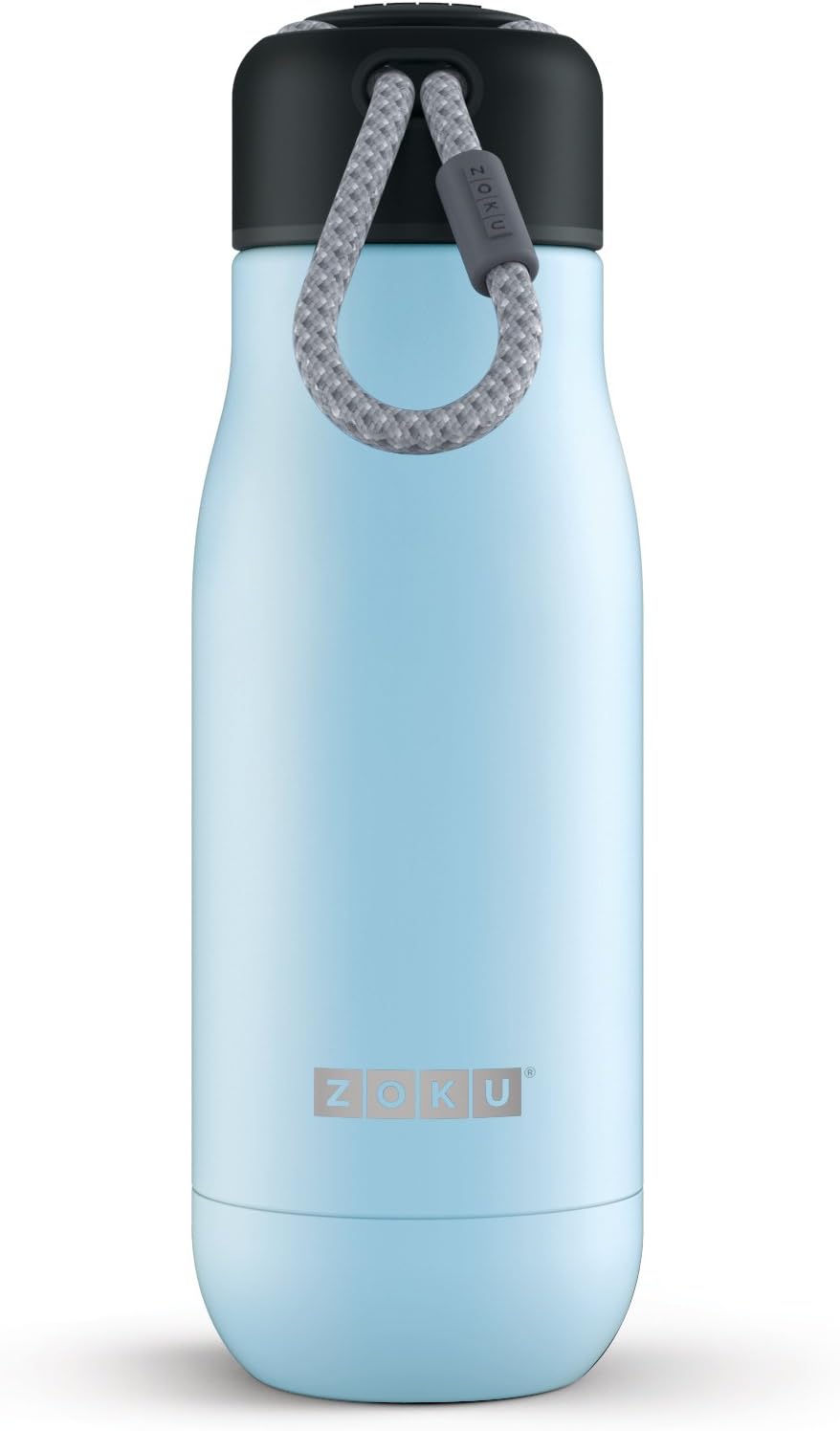 Holiday Deals 🛒 Zoku Stainless Steel Water Bottle 12-Ounce; Ice Blue; Leak-Proof & Spill Proof; Durable Paracord Lanyard Cap, Double-Walled Vacuum Insulated; Large 1-1/2-Inch Diameter Mouth Opening