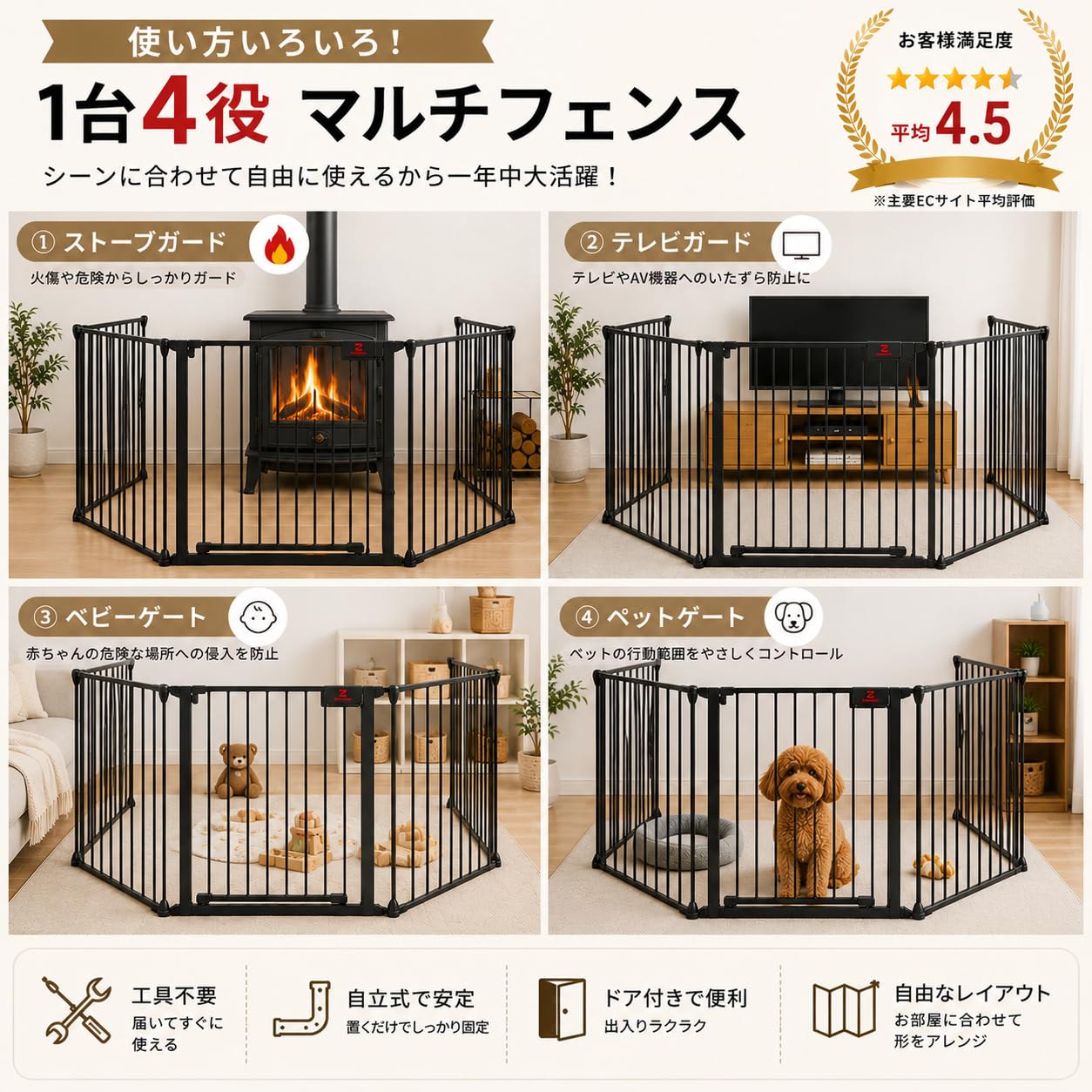 Amazon.co.jp: Homemi 犬 サークル 室内 ペットフェンス 柵 テレビ