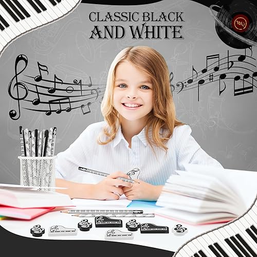 Miniatura 4 de Chivertion Lápices de música, lápiz de notas musicales con borradores temáticos de música, lápices de madera, lápices divertidos para teclado a