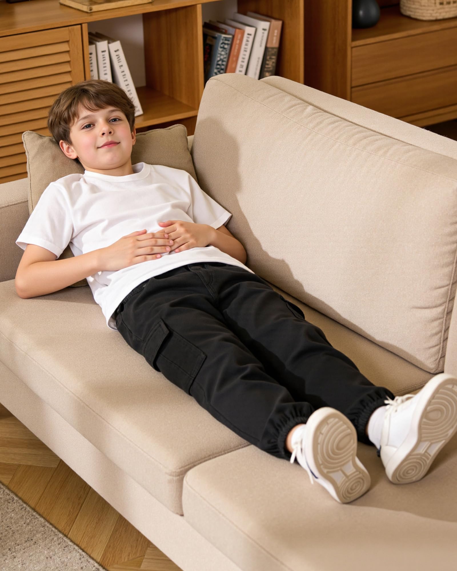 LACOFIA Pantalon Cargo pour Garçon Pantalon de Jogging à Taille Élastiquée pour Enfant 4-13 Ans