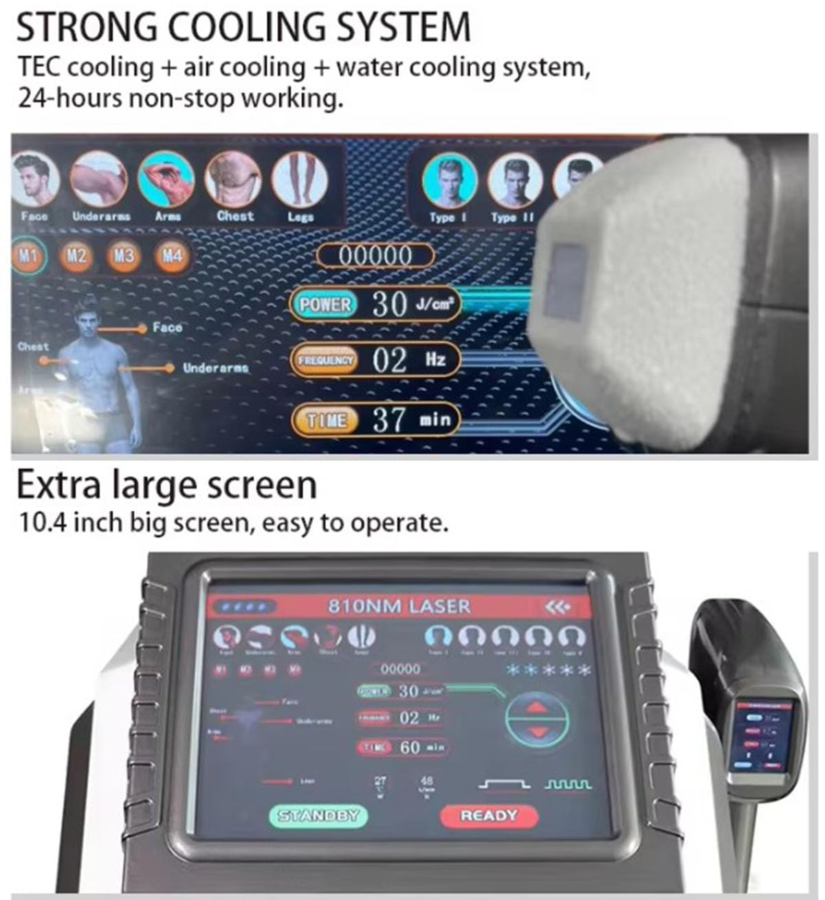Epilatore 810nm Punto di Ghiaccio: Manipolo Touchscreen, Interfaccia Uomo/Donna e Rimozione Peli Sicura e Permanente