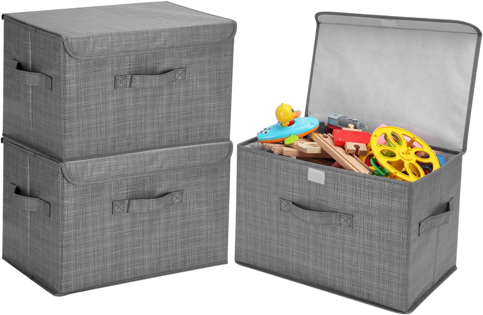 iwill CREATE PRO Fabric Storage Box with Zip Lid & Handles,Black Gray