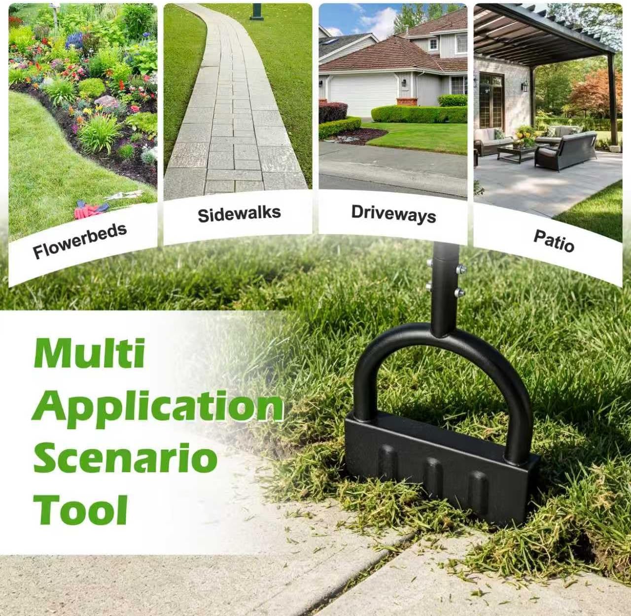 Lawn Edger Tool – Half Moon Edger with Wide Footplate, Manual Hand Metal Yard Garden Flower Bed Weed Landscape Grass Edger for Sidewalk, Garden Border and Cable Burying Long Handle 40"