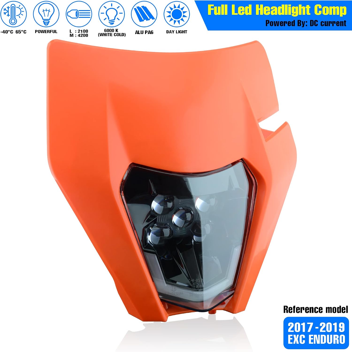 Universal Dirt Bike Headlight LED - Dirt Bike for Motorcross Motorcycle Enduro (Orange+Cold White DRL)