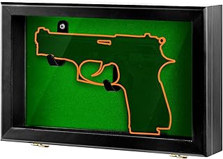 Gun Display Case with Lock Wall Mount Wooden Pistol Display Case W/ 98% UV Protection Acrylic Clear Door Gun Shadow Box Stand Rack Holder for Collection(Black,1gun Displaycase)
