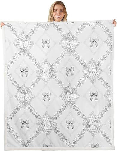 Miniatura 16 de Manta de franela con lazo de princesa, romántica con lazos rosados, mariposas, rosas, flores, manta de vellón para decoración del hogar, sofá, sofá