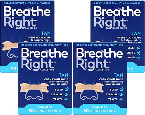 Breathe Right Tiras nasales Original Tan Small/Medium 30 ea (Paquete de 4)