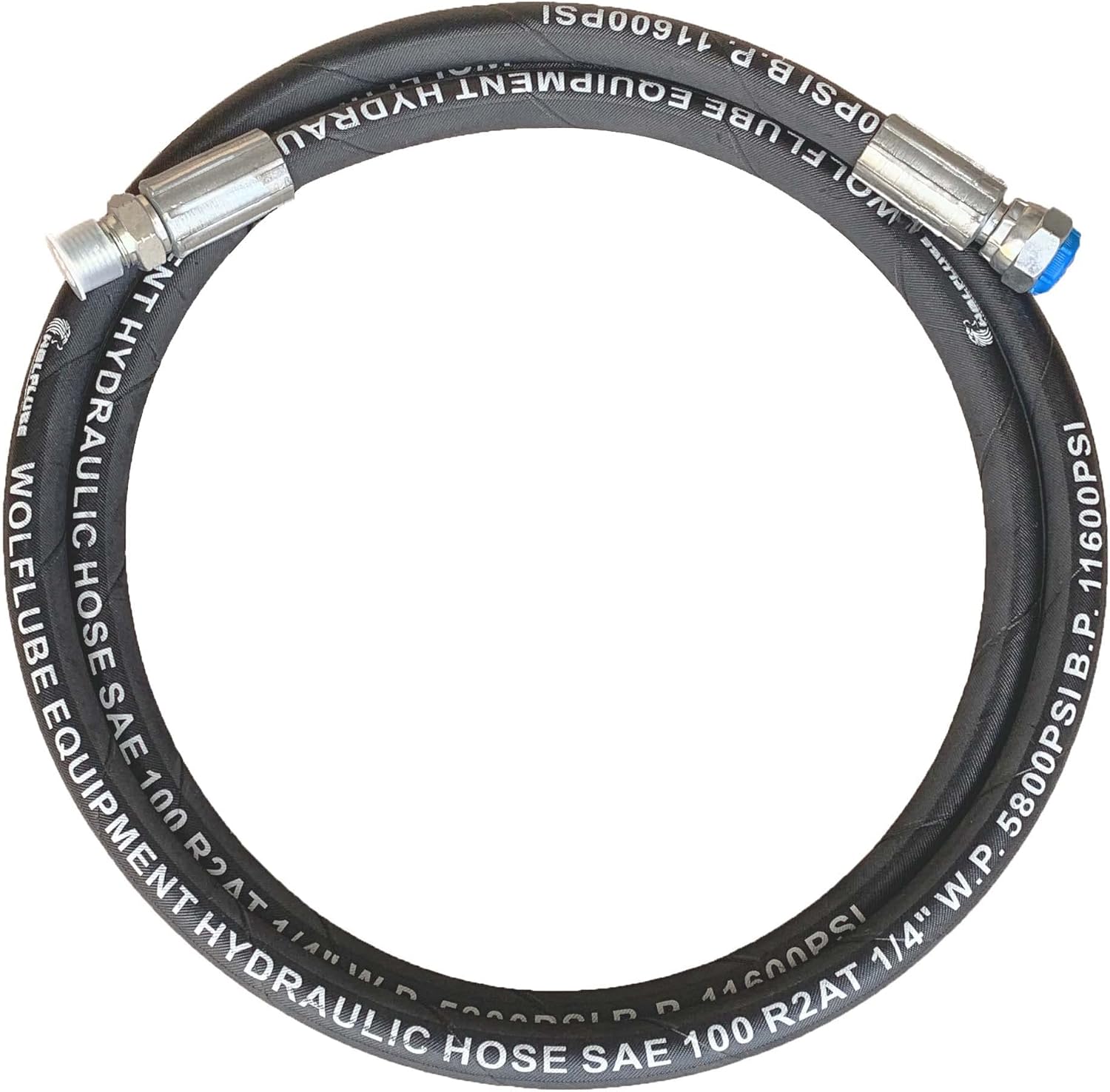 Hydraulic Grease Hose - 1/4 inch SAE 100R2AT with Double Steel Wire Reinforcement - 10 feet Long with 1/4in NPT Male Fitting and Female with Swivel