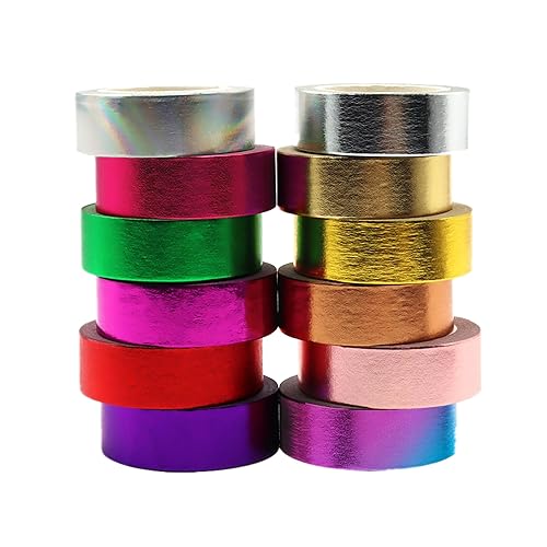 Mogoostry 12 rollos de cinta Washi de papel de aluminio sólido, cinta decorativa metálica de 0.591 in x 32.8 ft, cinta adhesiva estética
