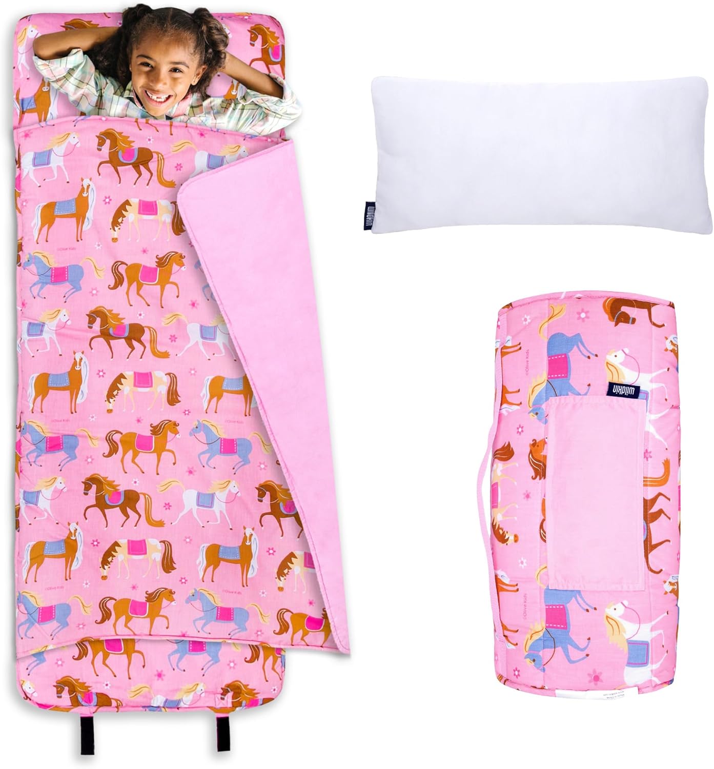 Wildkin Kids Original Nap Mat – Cozy Kids Sleep Mat with Pillow, ideal for School & Travel Horses