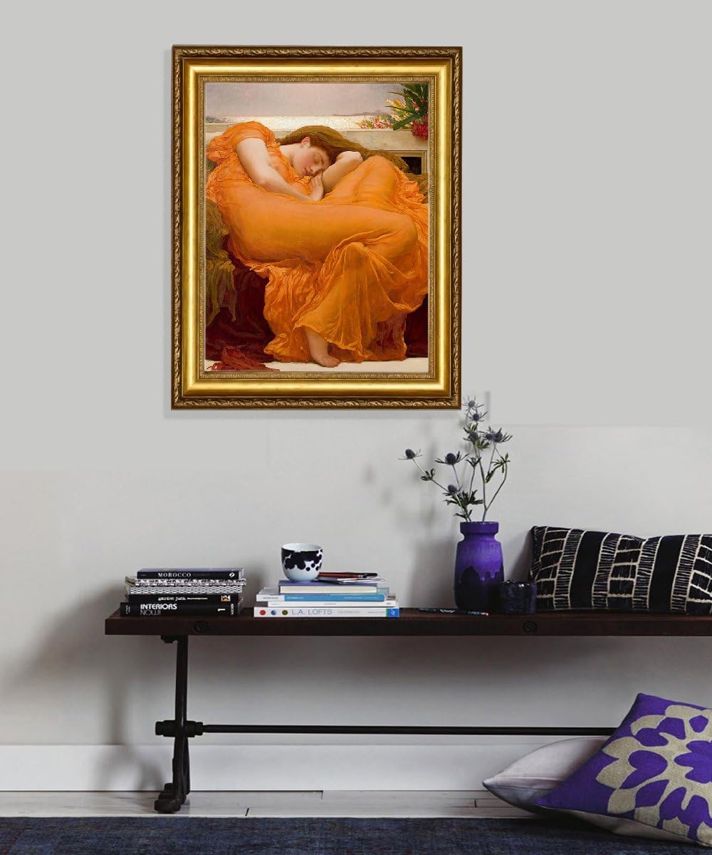 ELITEART-Flaming June By Frederic Leighton Composition Oil Painting Reproduction Giclee Wall Art Canvas Prints-Framed Size: 28"x 35"