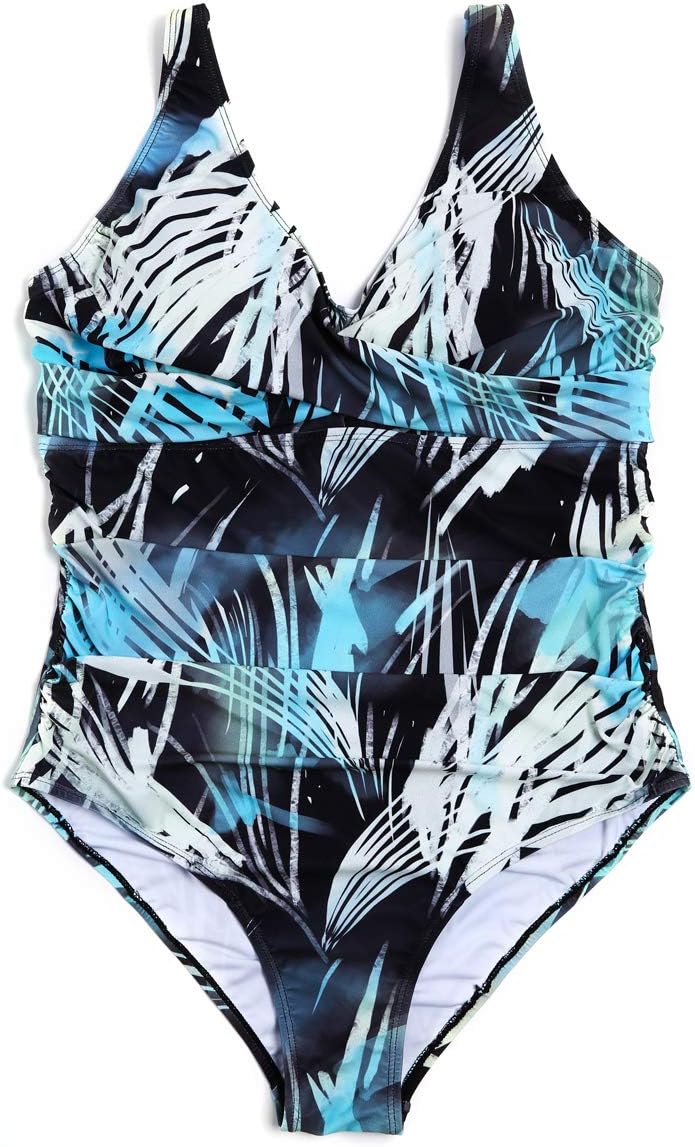 Plus Size High Waisted Swimsuit, Print One Piece Swimwear for Women